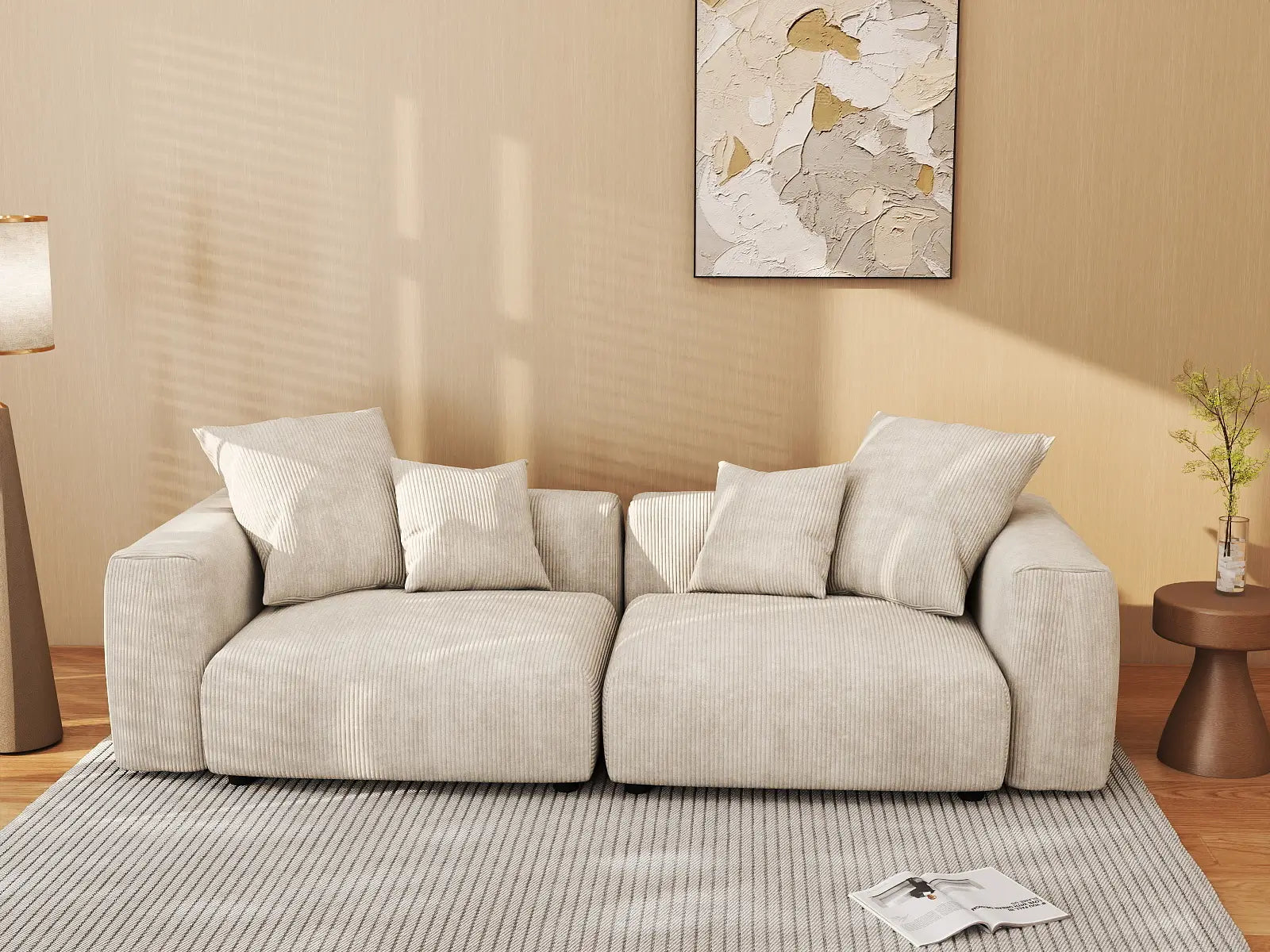 Fundas para sofás modulares modernos Matrix | Funda de pana beige para sofá de 2 plazas