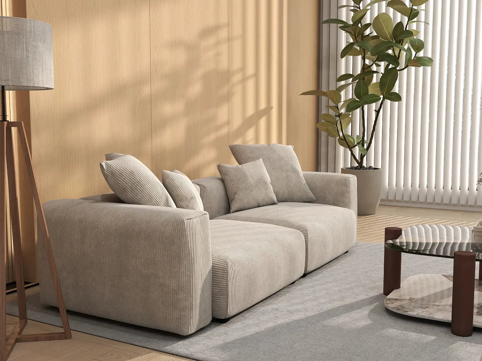 Fundas para sofás modulares modernos Matrix | Funda de pana beige para sofá de 2 plazas