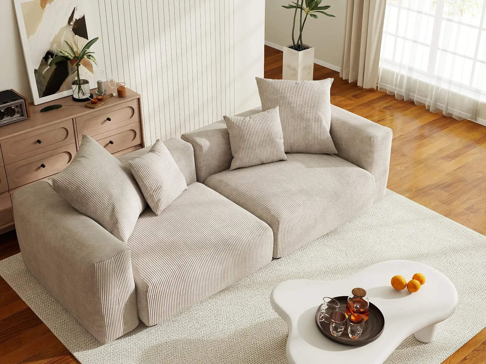 Fundas para sofás modulares modernos Matrix | Funda de pana beige para sofá de 2 plazas