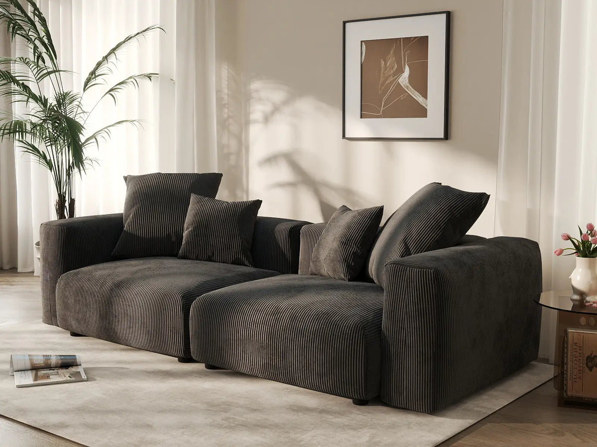 Sofá de dos plazas Matrix, lavable, color negro | 2 piezas, tela de pana, diseño modular