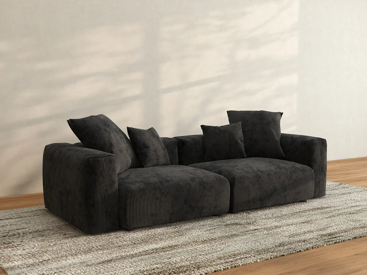 Sofá de dos plazas Matrix, lavable, color negro | 2 piezas, tela de pana, diseño modular