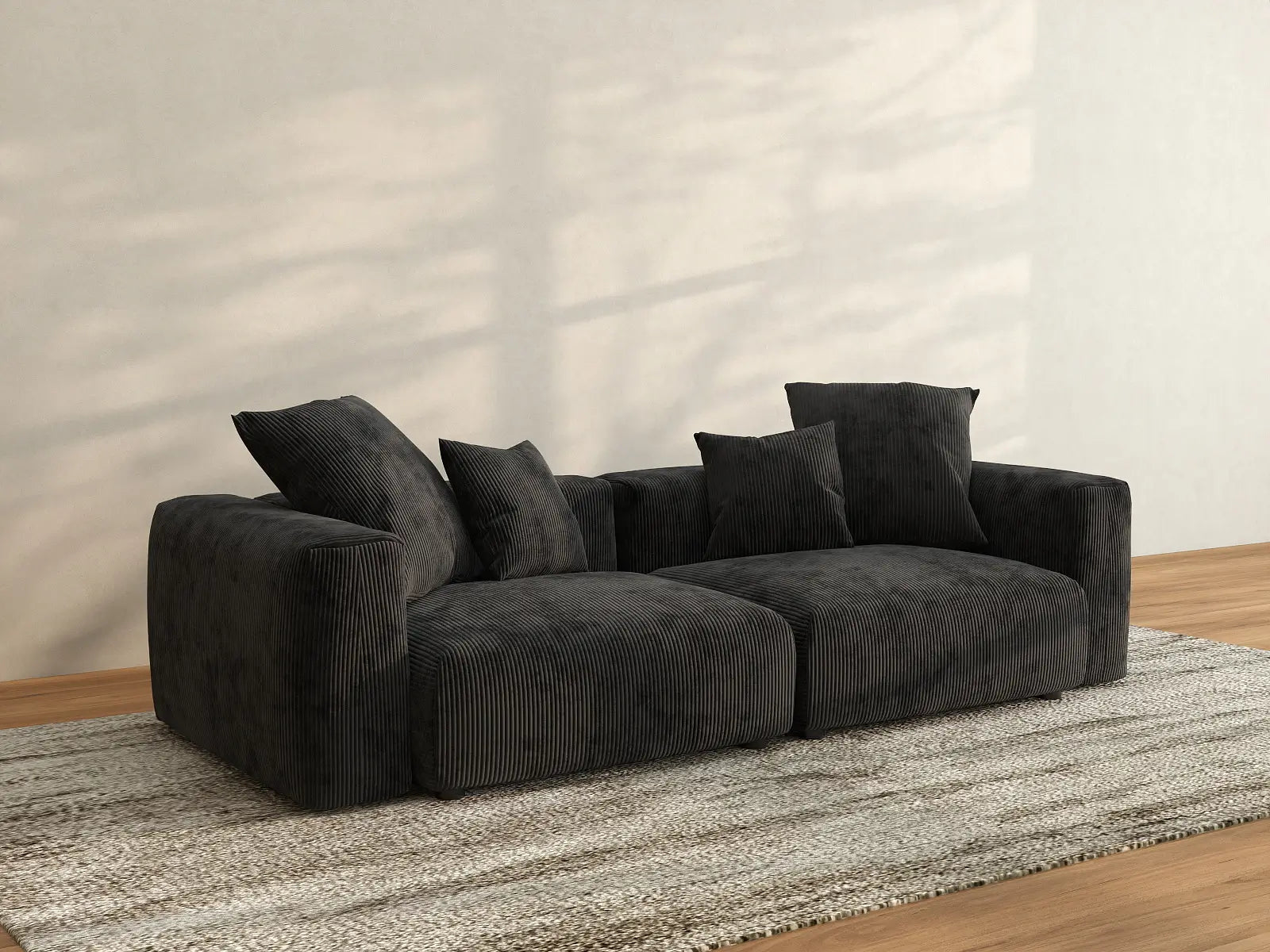 Sofá de dos plazas Matrix, lavable, color negro | 2 piezas, tela de pana, diseño modular