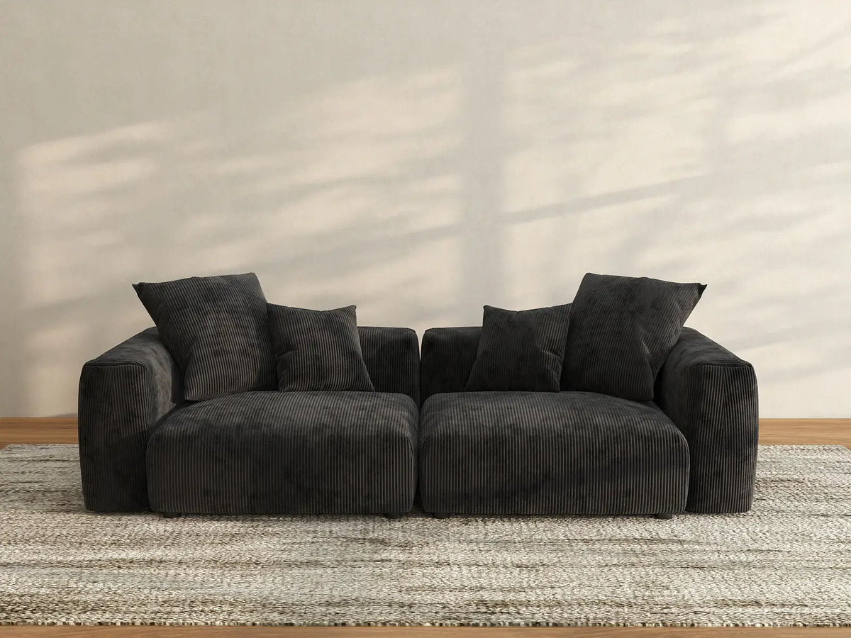 Sofá de dos plazas Matrix, lavable, color negro | 2 piezas, tela de pana, diseño modular