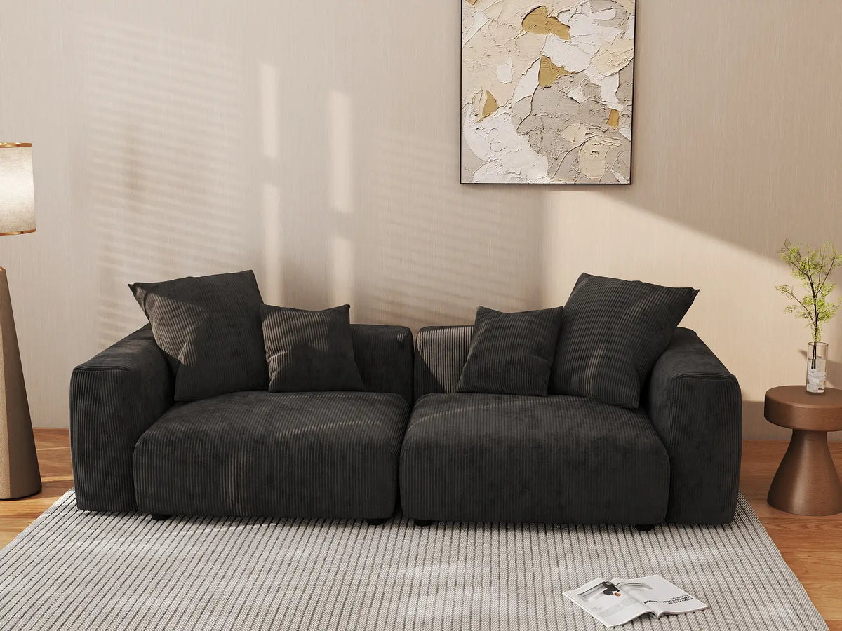 Sofá de dos plazas Matrix, lavable, color negro | 2 piezas, tela de pana, diseño modular