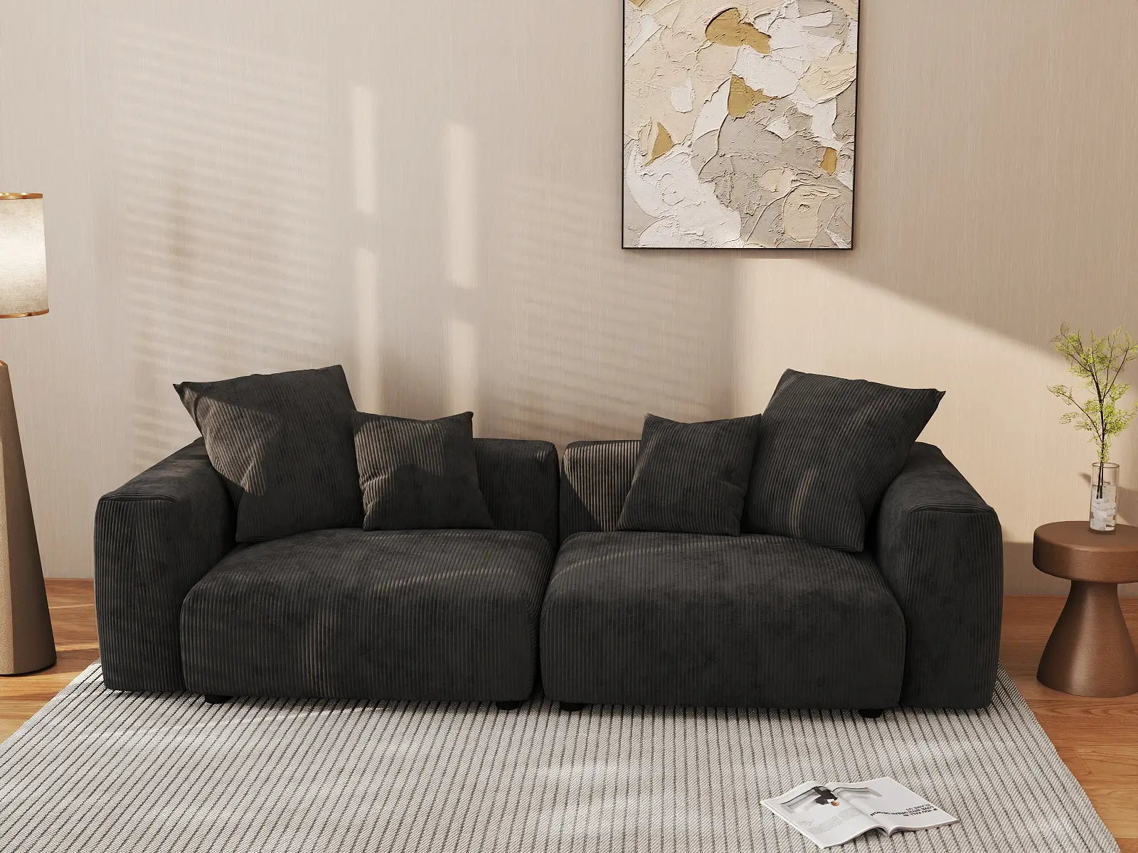 Sofá de dos plazas Matrix, lavable, color negro | 2 piezas, tela de pana, diseño modular