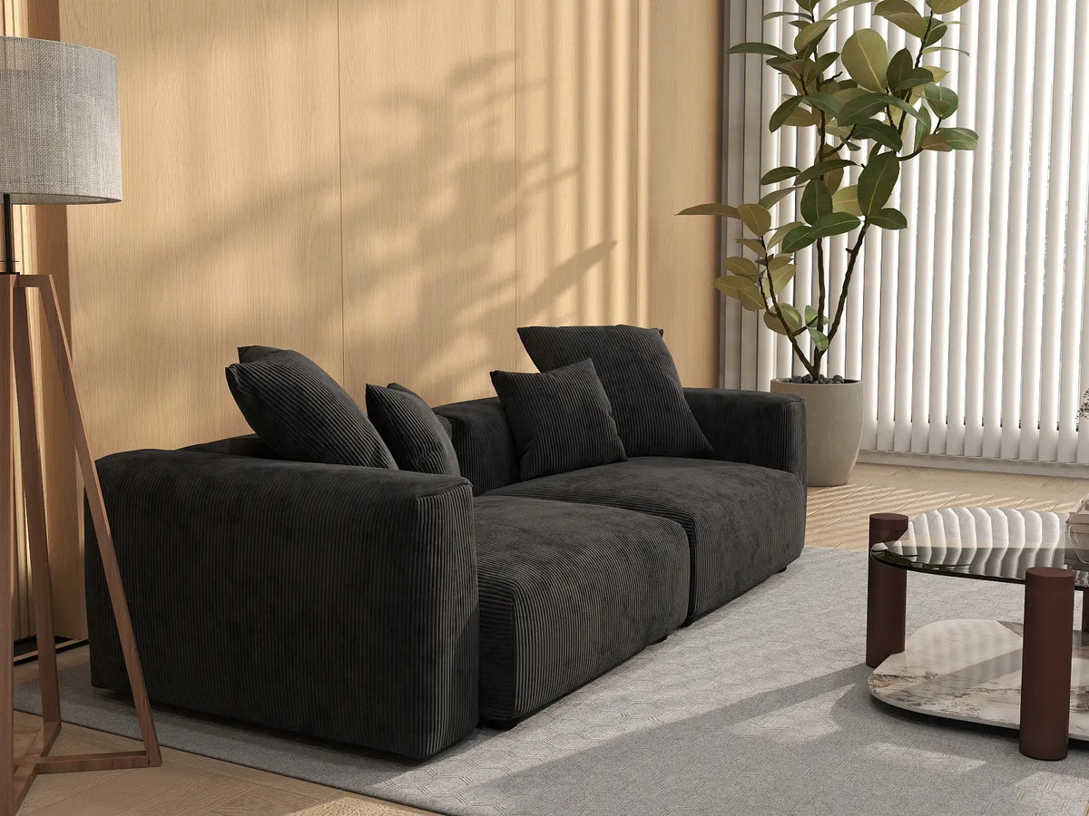 Sofá de dos plazas Matrix, lavable, color negro | 2 piezas, tela de pana, diseño modular