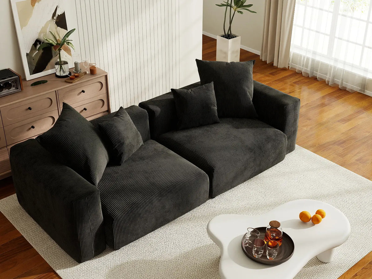 Sofá de dos plazas Matrix, lavable, color negro | 2 piezas, tela de pana, diseño modular