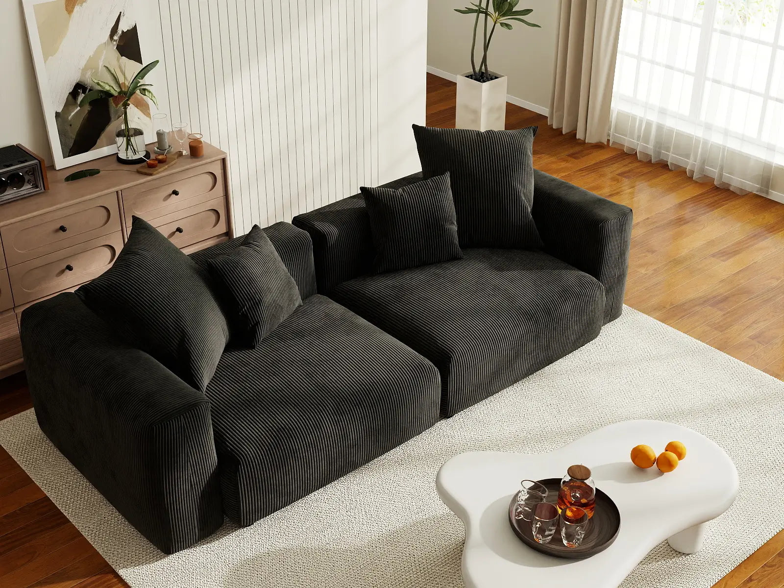Sofá de dos plazas Matrix, lavable, color negro | 2 piezas, tela de pana, diseño modular