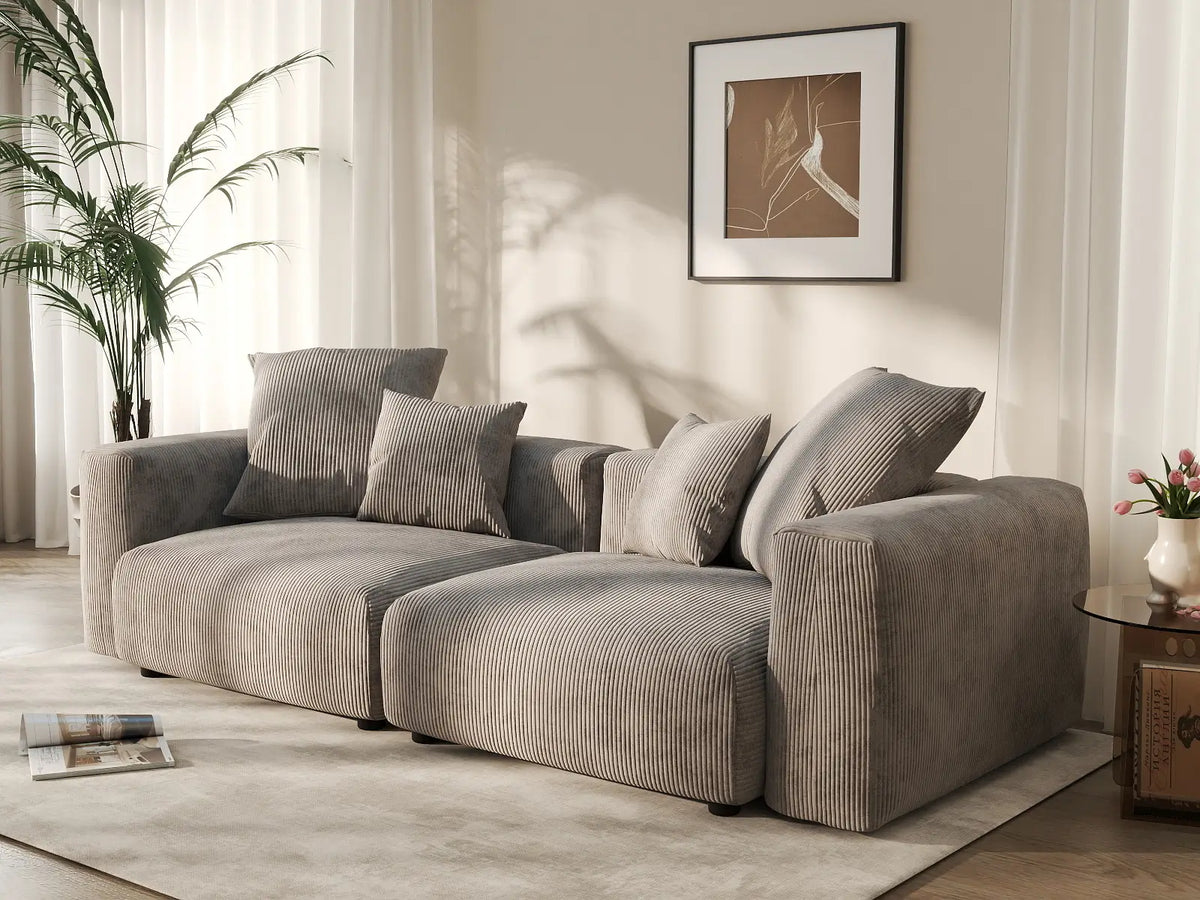 Sofá de dos plazas Matrix, lavable, color marrón | 2 piezas, tela de pana, diseño modular