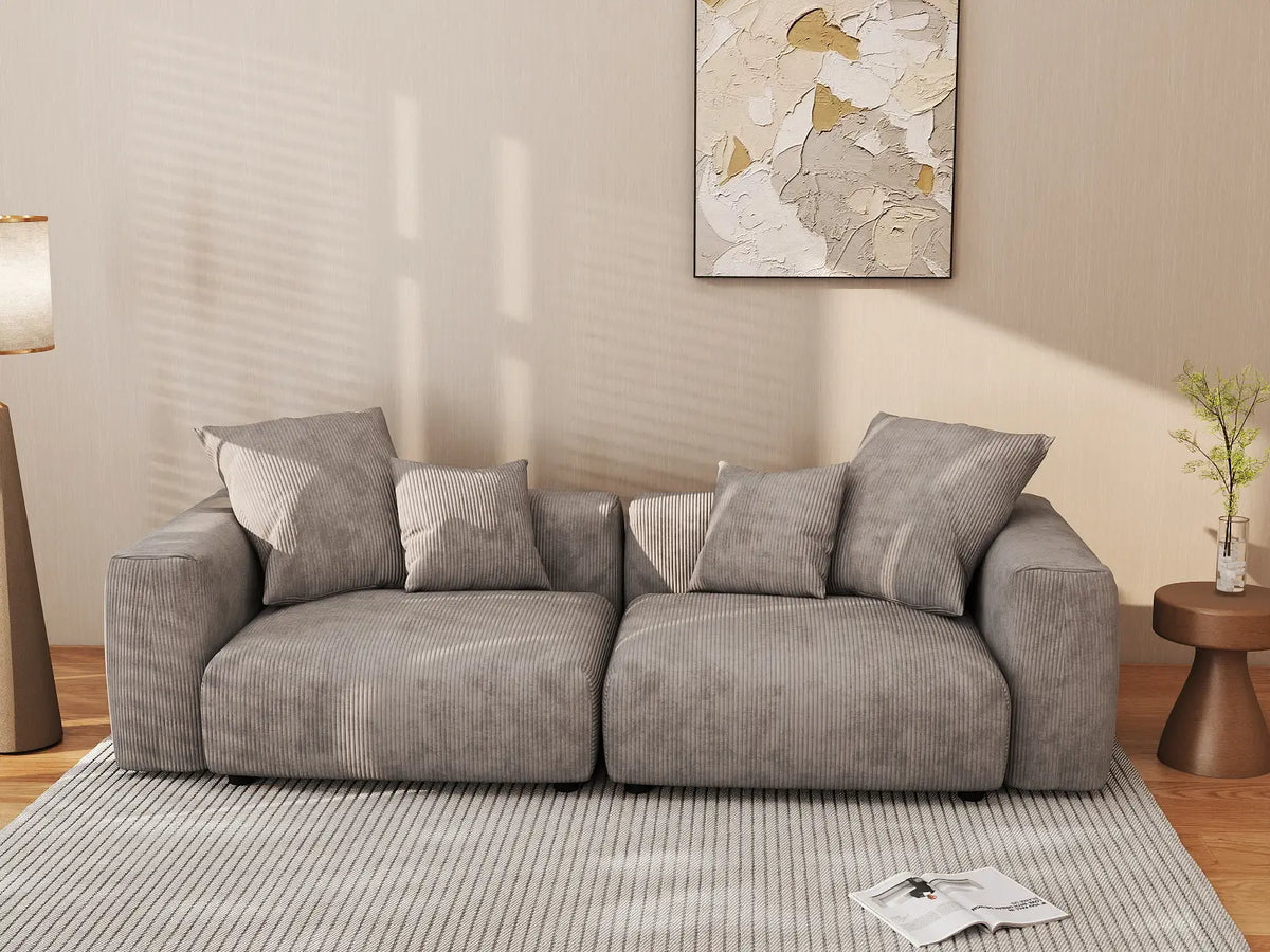 Sofá de dos plazas Matrix, lavable, color marrón | 2 piezas, tela de pana, diseño modular
