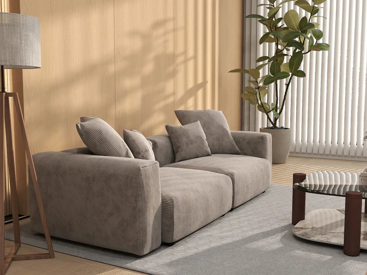 Sofá de dos plazas Matrix, lavable, color marrón | 2 piezas, tela de pana, diseño modular