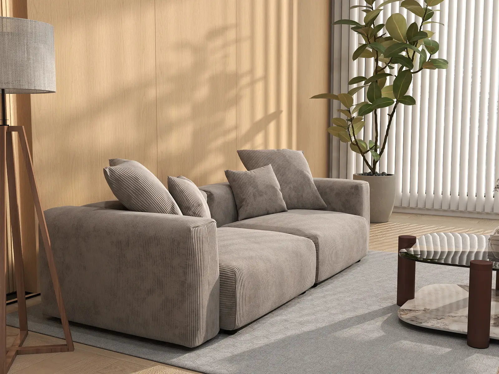 Sofá de dos plazas Matrix, lavable, color marrón | 2 piezas, tela de pana, diseño modular