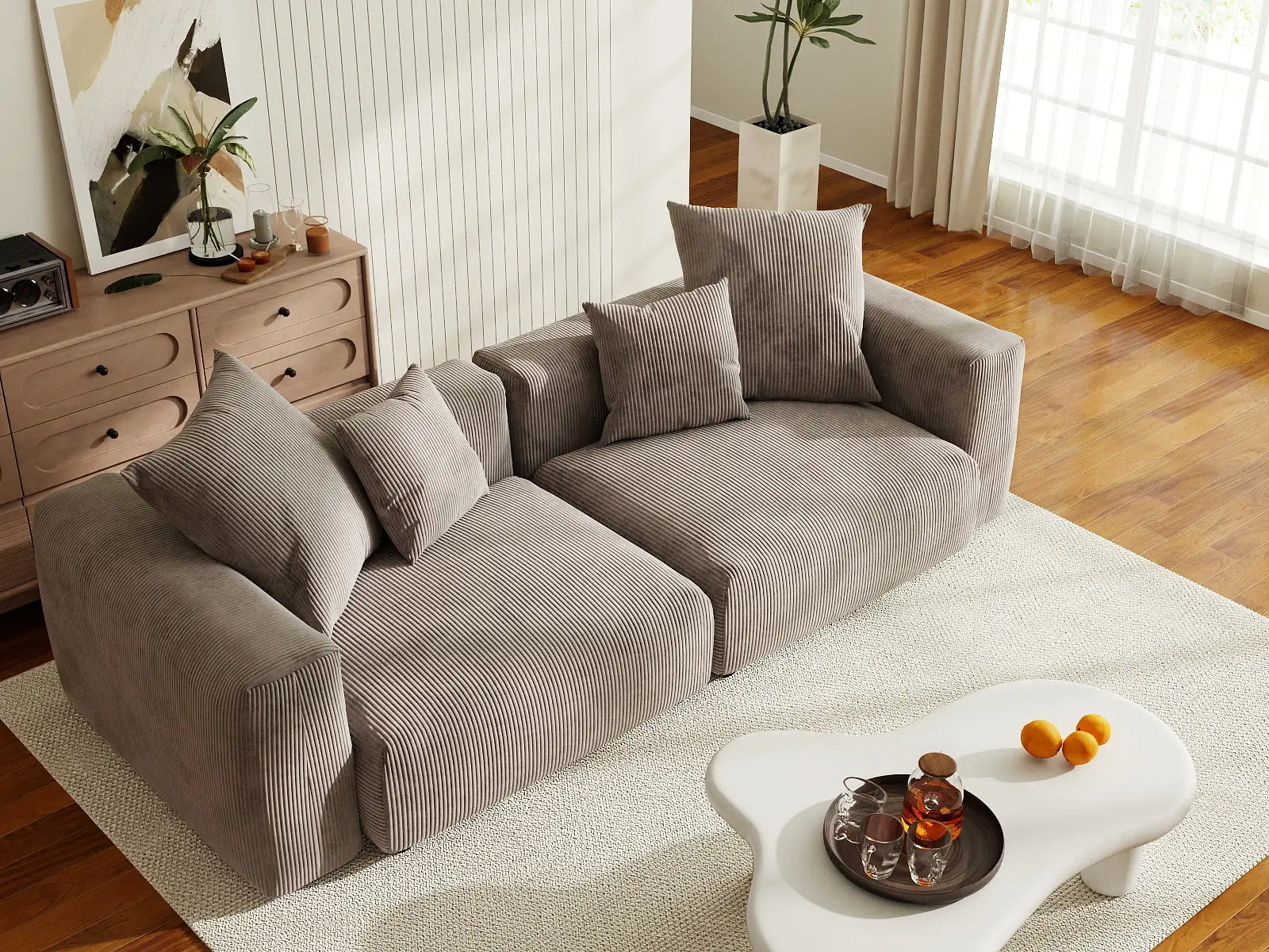 Sofá de dos plazas Matrix, lavable, color marrón | 2 piezas, tela de pana, diseño modular
