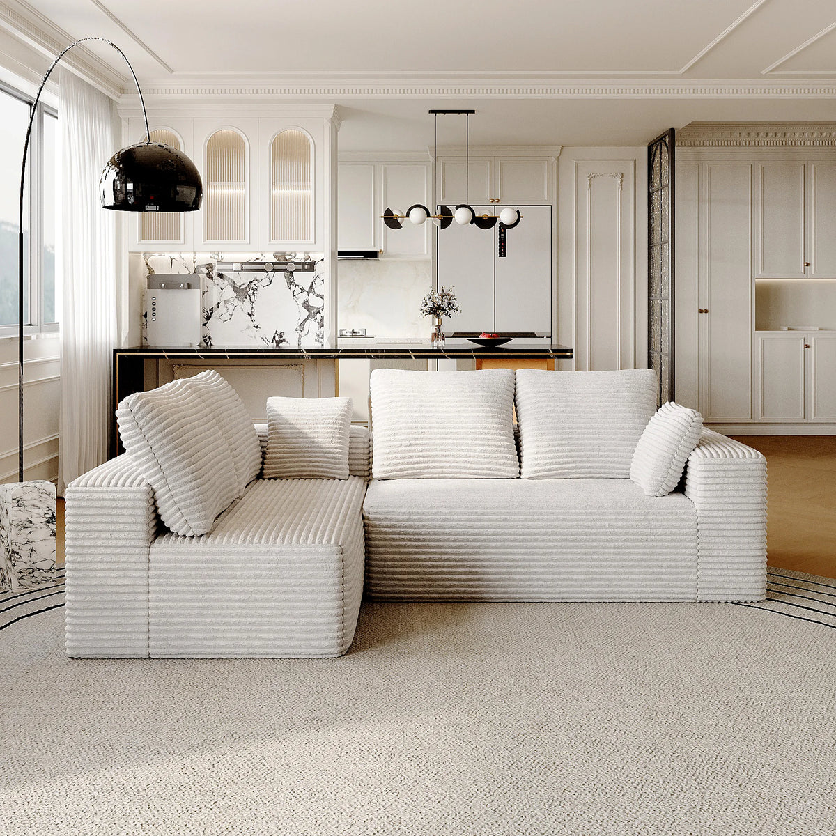 Matrix 4-Seater beige Modular L-Shaped Sectionals | 2-Piece, Corduroy Fabric, Small Space