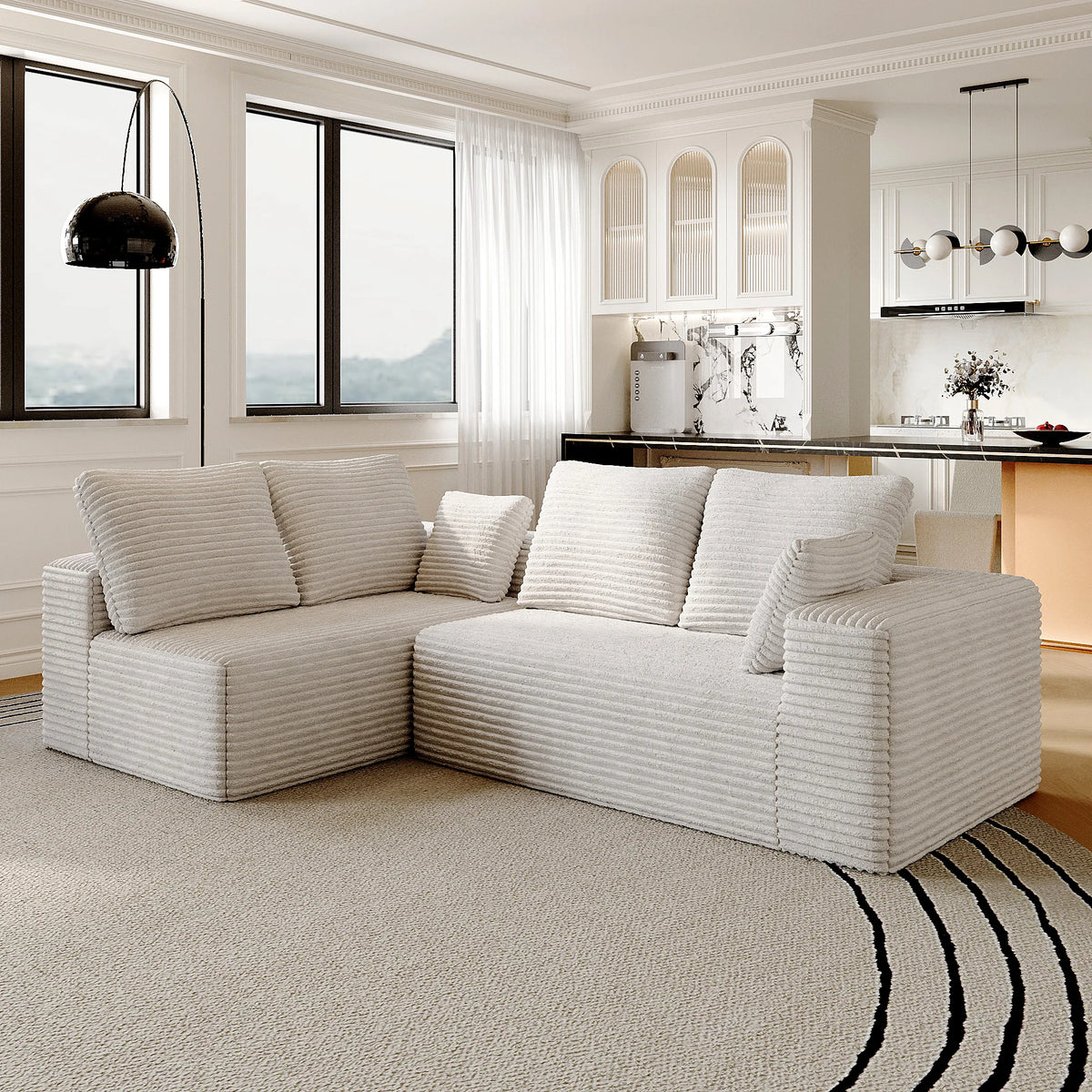 Matrix 4-Seater beige Modular L-Shaped Sectionals | 2-Piece, Corduroy Fabric, Small Space