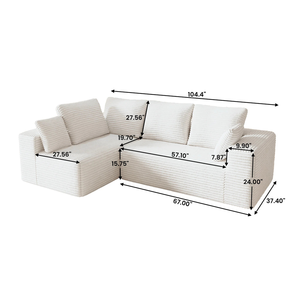Sofás seccionales Matrix Nook | Sofás seccionales de 2 piezas en forma de L de pana beige de 2 plazas