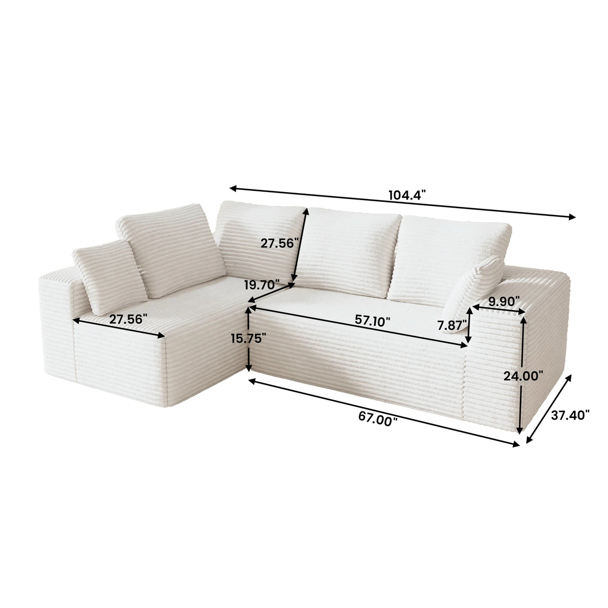 Matrix 4-Seater beige Modular L-Shaped Sectionals | 2-Piece, Corduroy Fabric, Small Space
