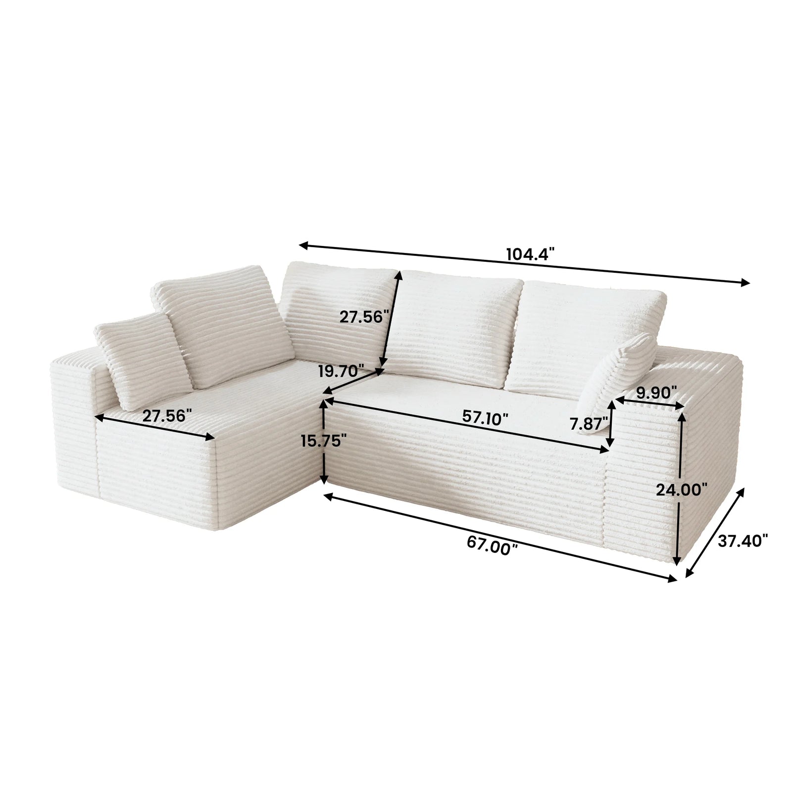 Seccional Matrix de 4 plazas en forma de L modular beige | 2 piezas, tela de pana, espacios pequeños