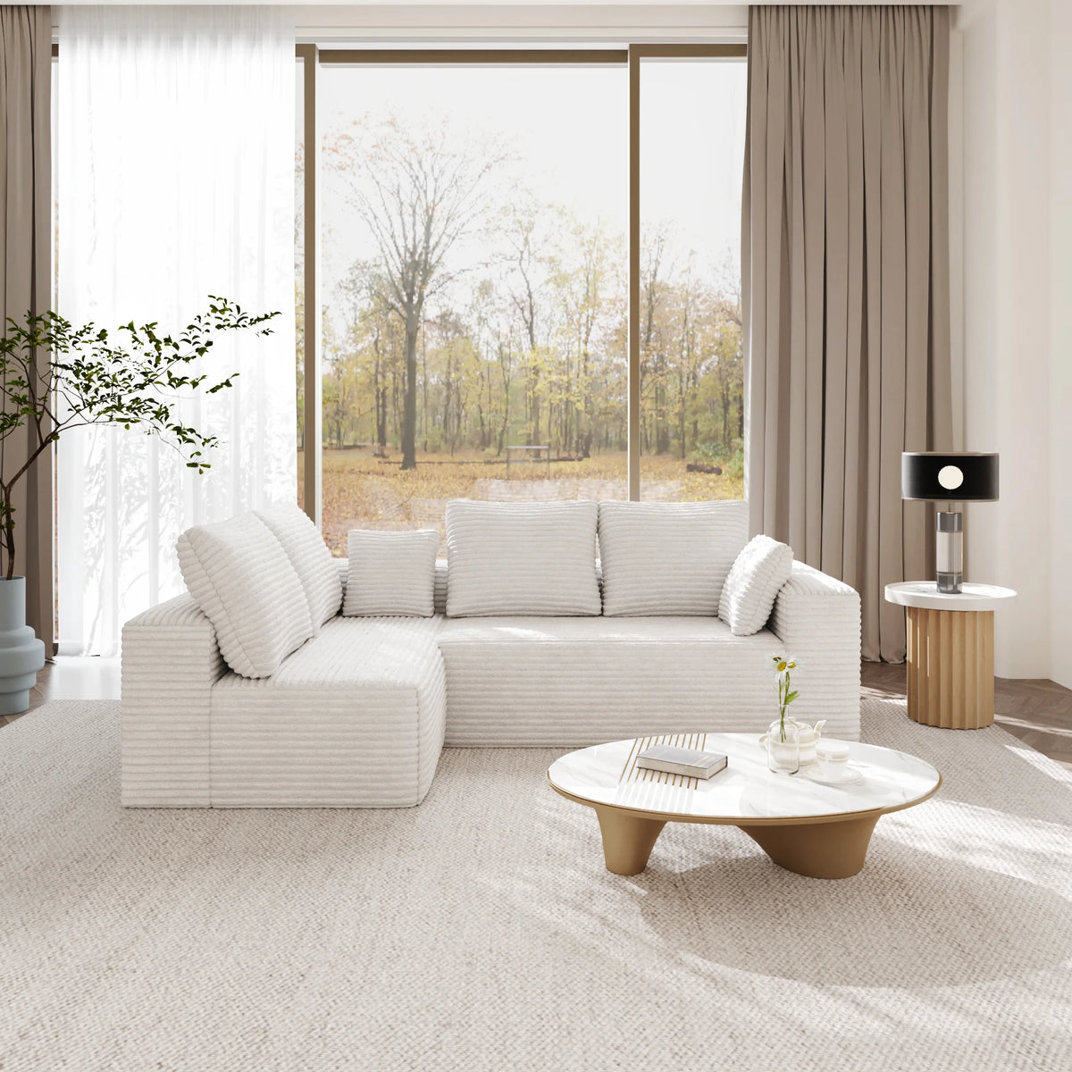 Matrix 4-Seater beige Modular L-Shaped Sectionals | 2-Piece, Corduroy Fabric, Small Space