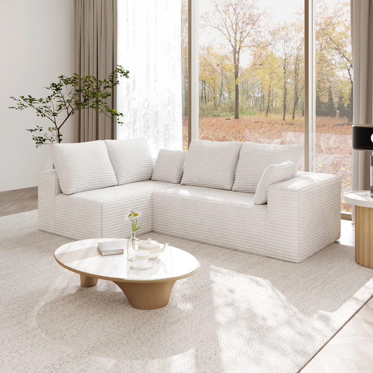 Matrix 4-Seater beige Modular L-Shaped Sectionals | 2-Piece, Corduroy Fabric, Small Space