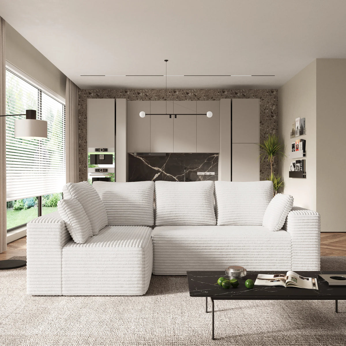 Matrix 4-Seater beige Modular L-Shaped Sectionals | 2-Piece, Corduroy Fabric, Small Space