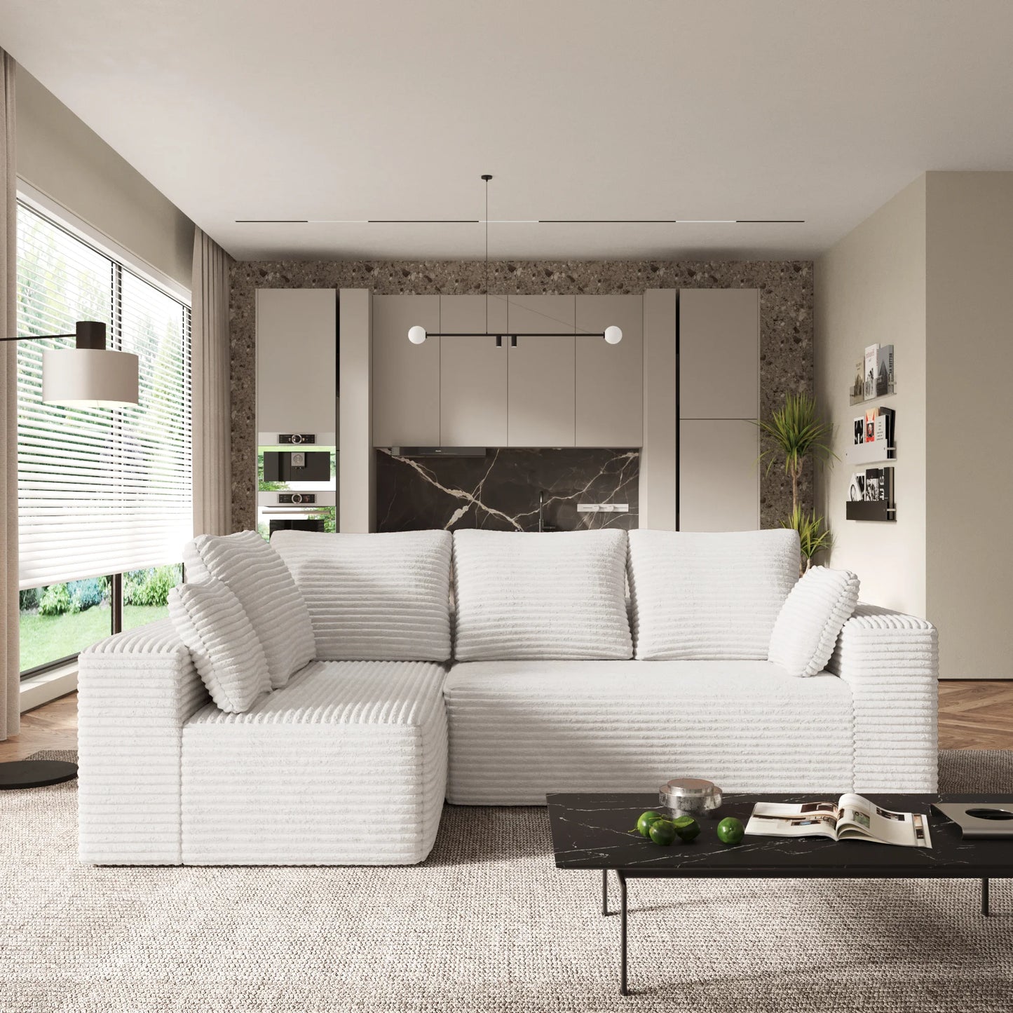 Sofás seccionales Matrix Nook | Sofás seccionales de 2 piezas en forma de L de pana beige de 2 plazas