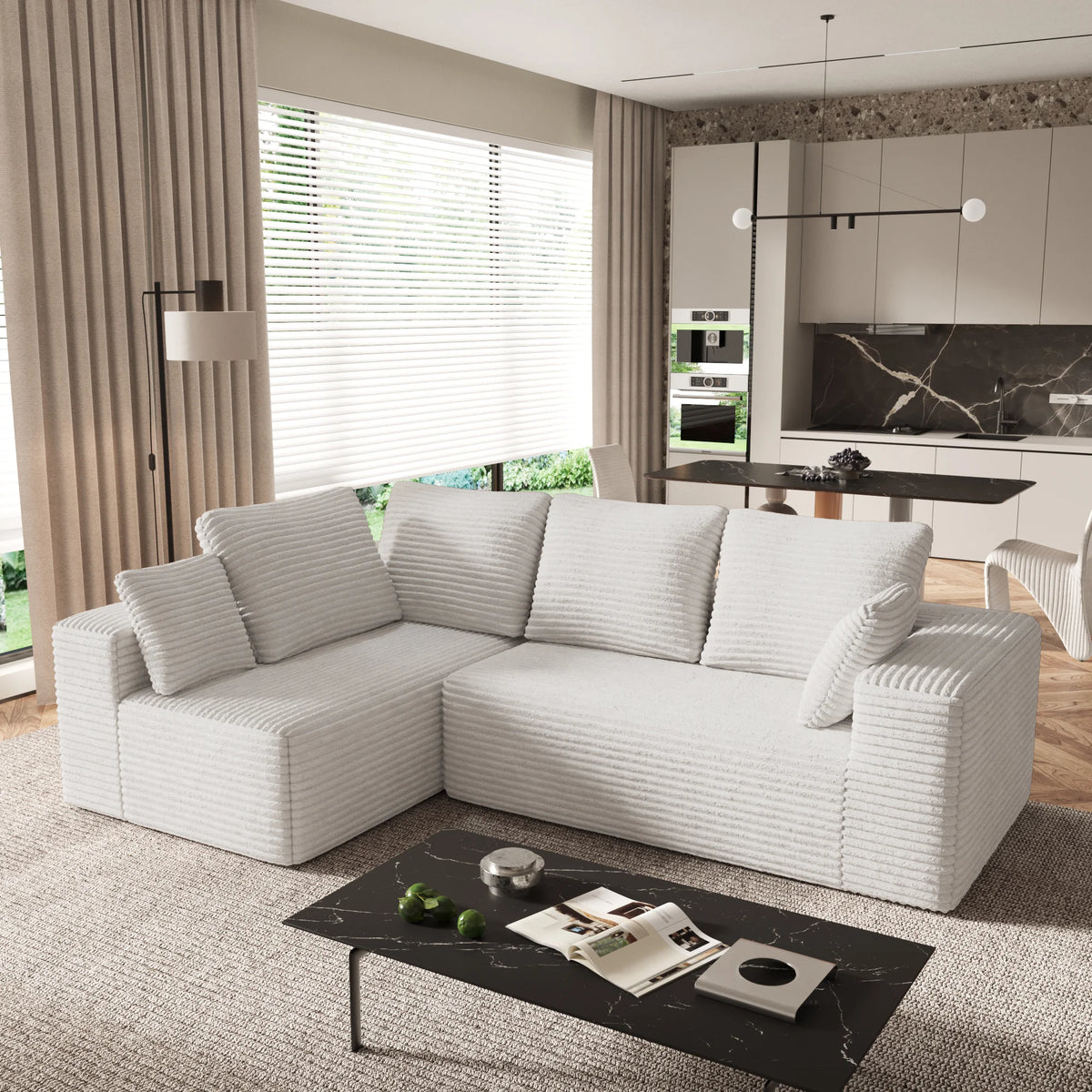 Matrix 4-Seater beige Modular L-Shaped Sectionals | 2-Piece, Corduroy Fabric, Small Space