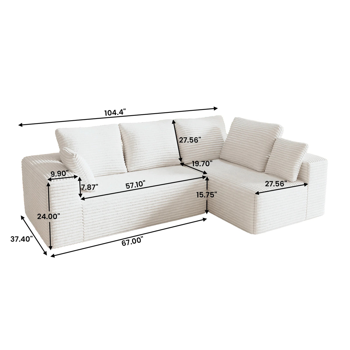 Matrix 4-Seater beige Modular L-Shaped Sectionals | 2-Piece, Corduroy Fabric, Apartment Friendly