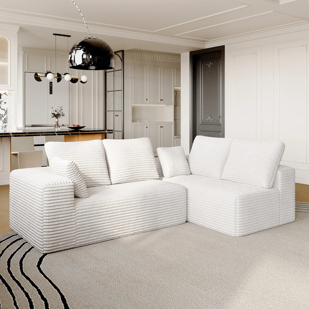 Matrix 4-Seater beige Modular L-Shaped Sectionals | 2-Piece, Corduroy Fabric, Apartment Friendly