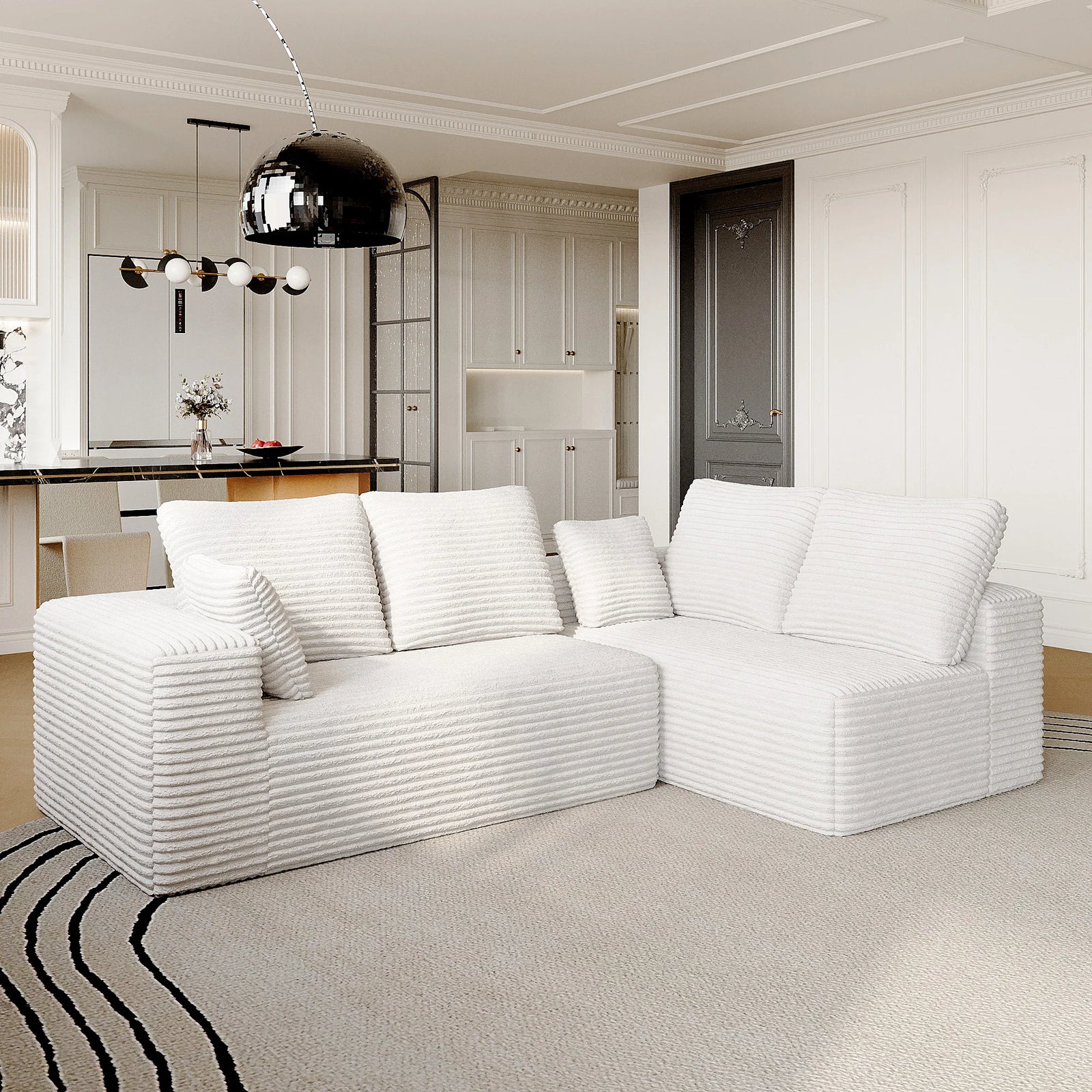 Matrix 4-Seater beige Modular L-Shaped Sectionals | 2-Piece, Corduroy Fabric, Apartment Friendly
