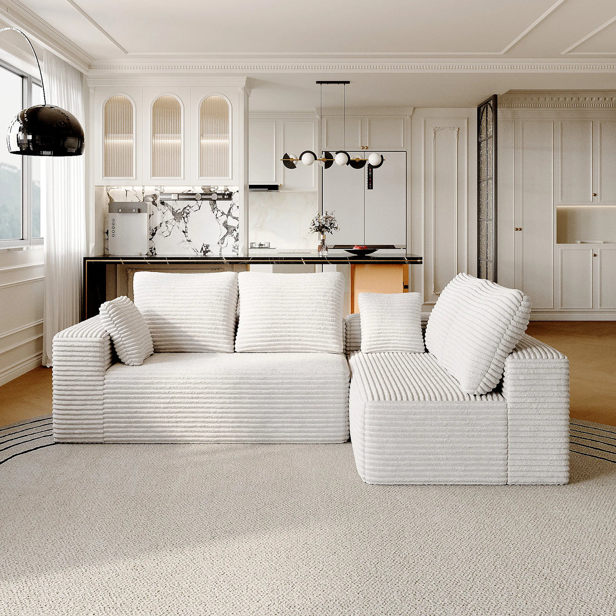 Matrix 4-Seater beige Modular L-Shaped Sectionals | 2-Piece, Corduroy Fabric, Apartment Friendly