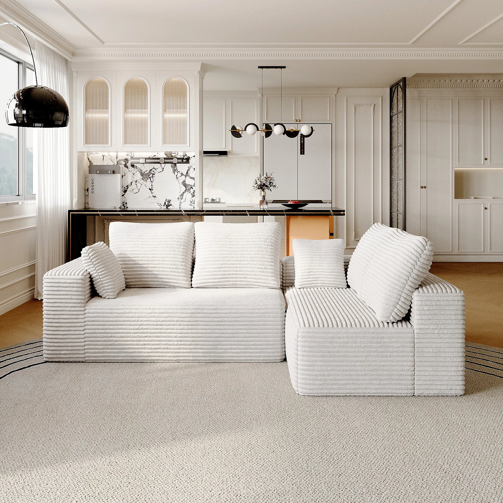 Matrix 4-Seater beige Modular L-Shaped Sectionals | 2-Piece, Corduroy Fabric, Apartment Friendly