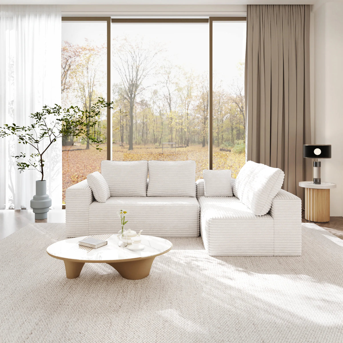 Matrix 4-Seater beige Modular L-Shaped Sectionals | 2-Piece, Corduroy Fabric, Apartment Friendly