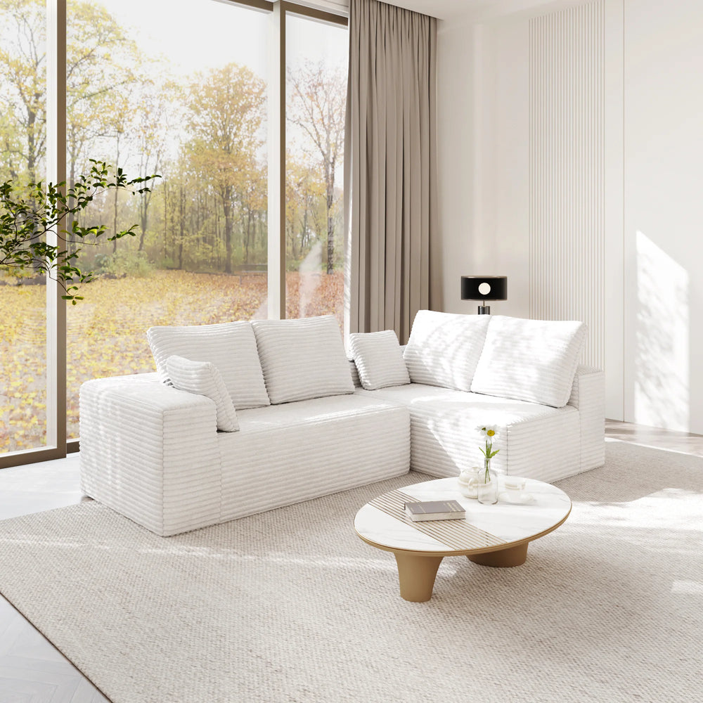 Sofás seccionales Matrix Nook | Sofás seccionales de 2 piezas en forma de L de pana beige de 2 plazas