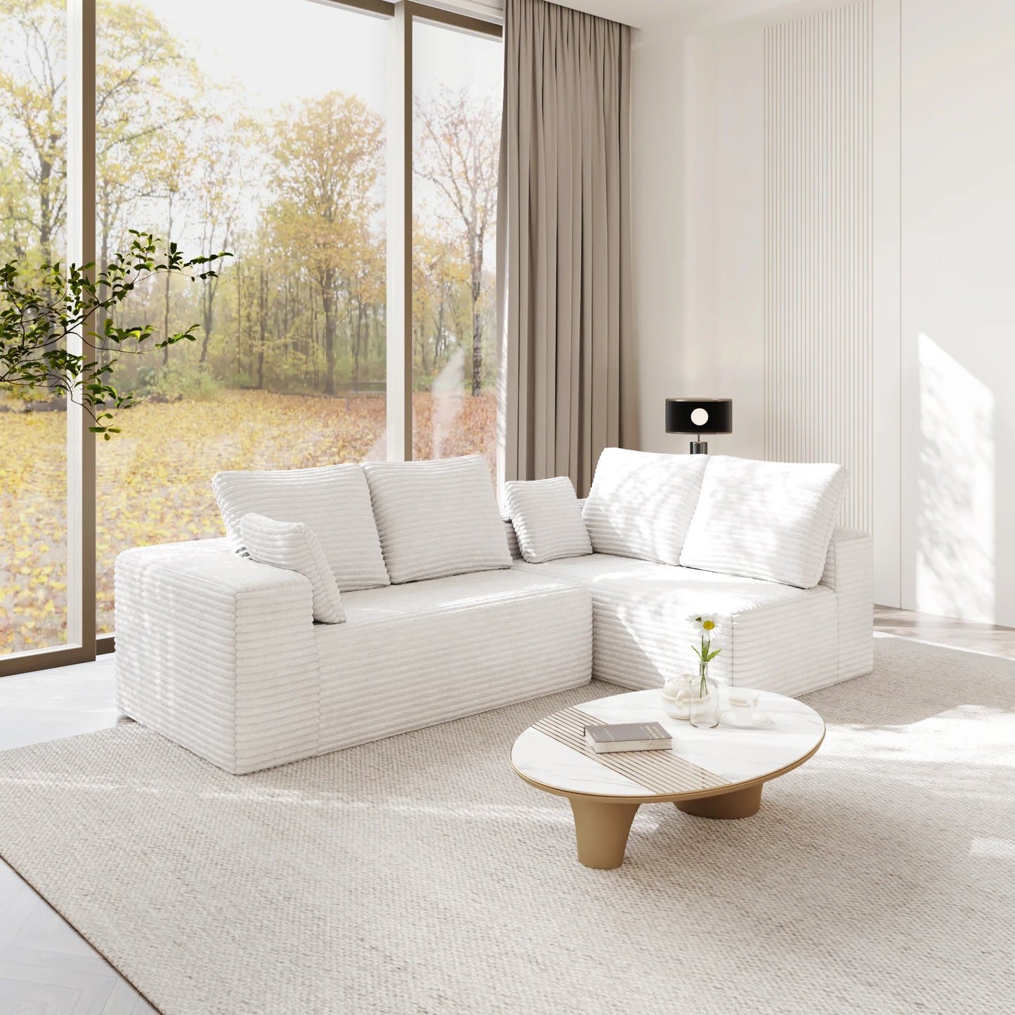 Sofás seccionales Matrix Nook | Sofás seccionales de 2 piezas en forma de L de pana beige de 2 plazas