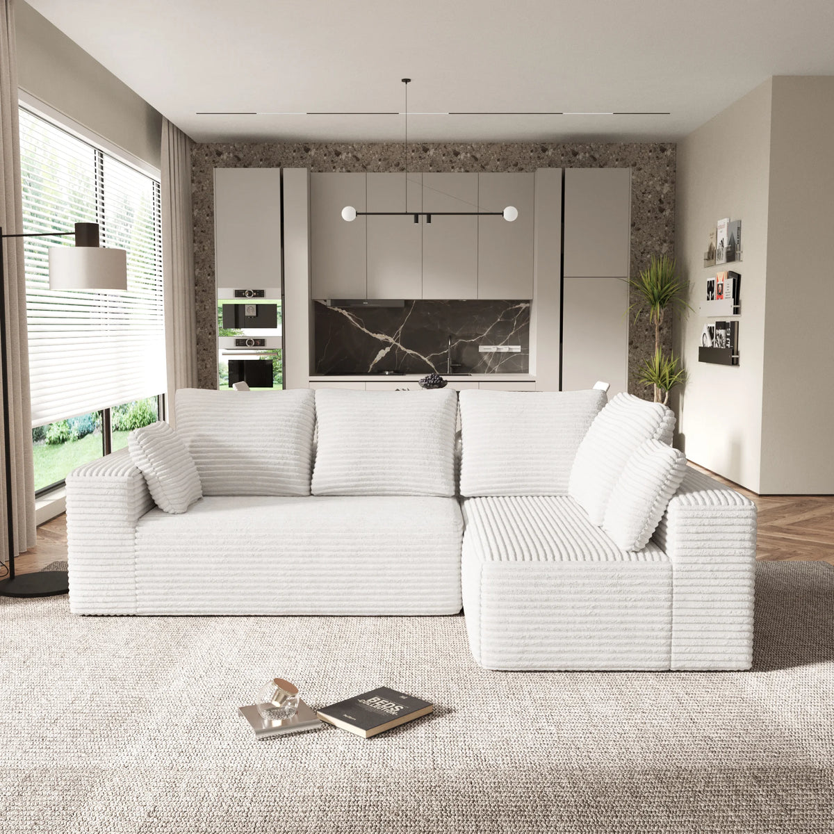 Matrix 4-Seater beige Modular L-Shaped Sectionals | 2-Piece, Corduroy Fabric, Apartment Friendly