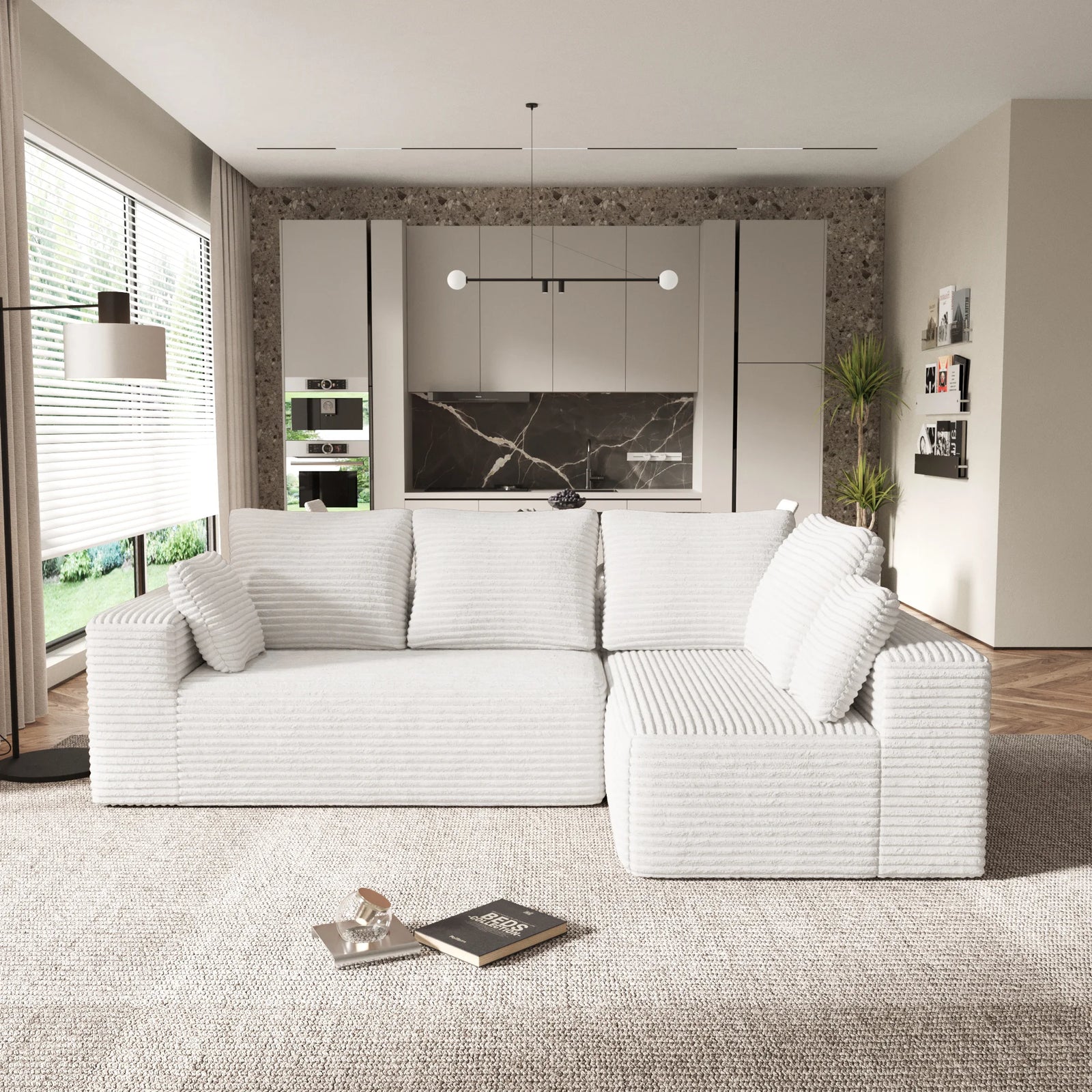 Matrix 4-Seater beige Modular L-Shaped Sectionals | 2-Piece, Corduroy Fabric, Apartment Friendly
