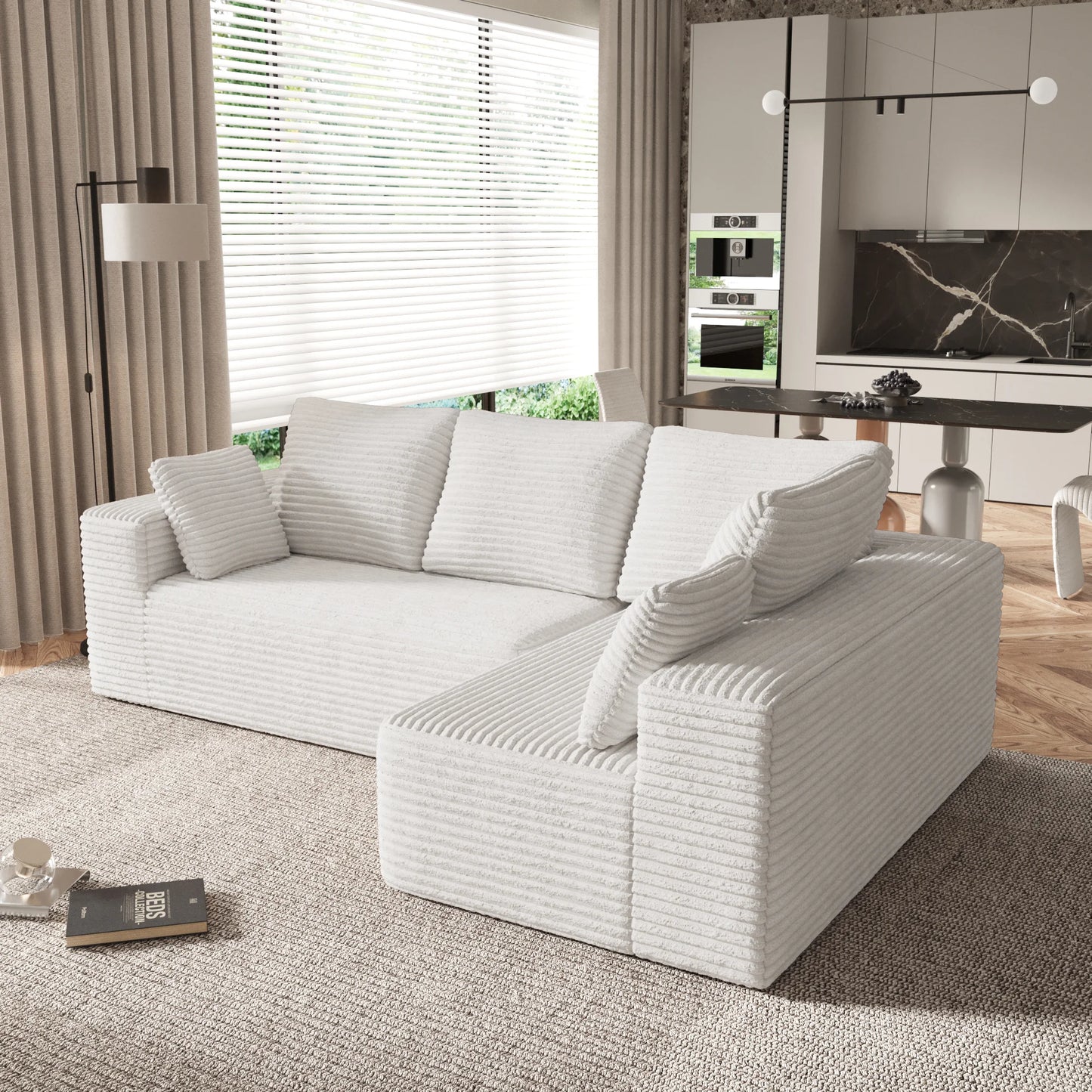 Sofás seccionales Matrix Nook | Sofás seccionales de 2 piezas en forma de L de pana beige de 2 plazas