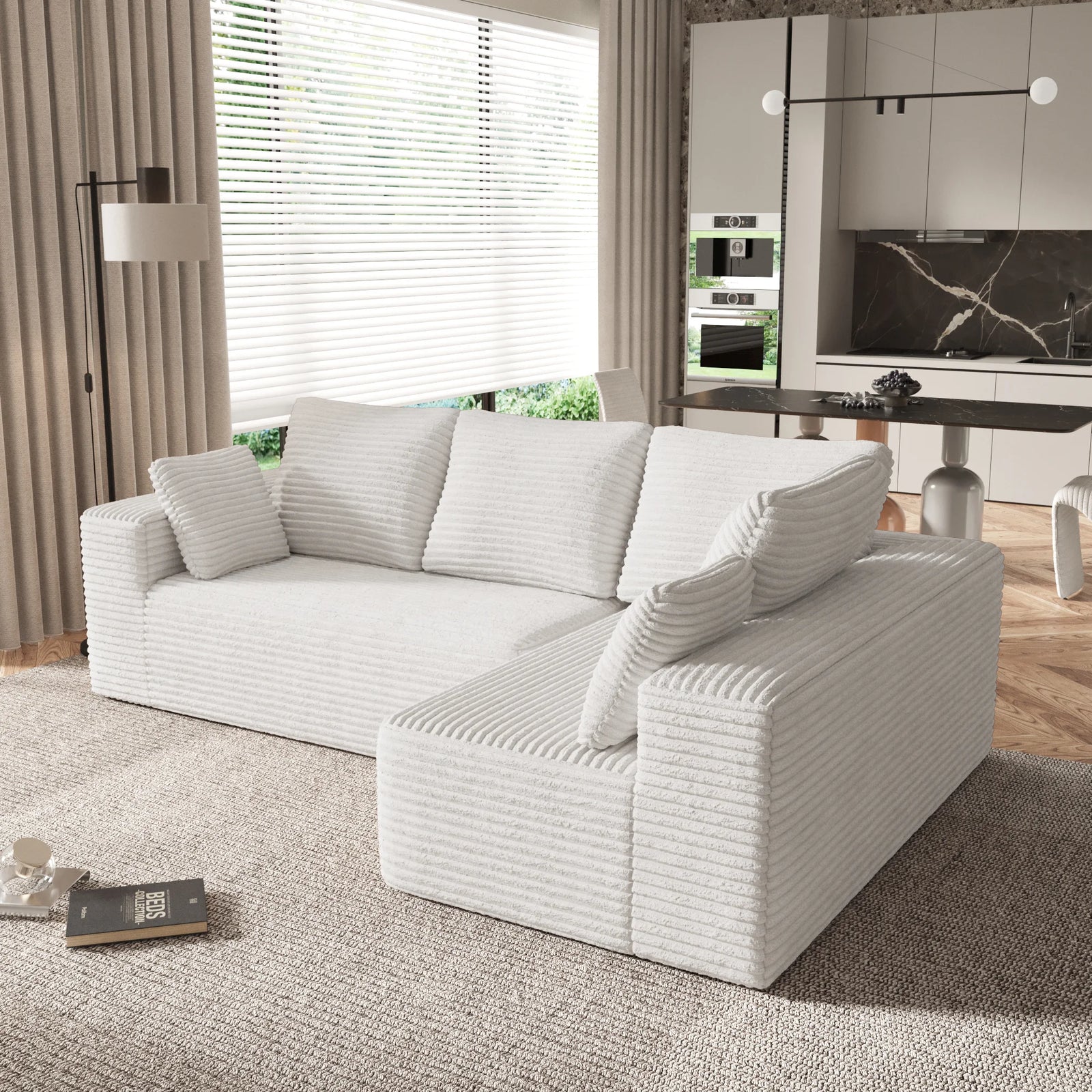 Matrix 4-Seater beige Modular L-Shaped Sectionals | 2-Piece, Corduroy Fabric, Apartment Friendly