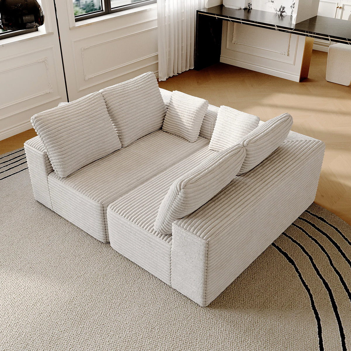Matrix 4-Seater beige Modular Loveseats | 2-Piece, Corduroy Fabric, Compact Design
