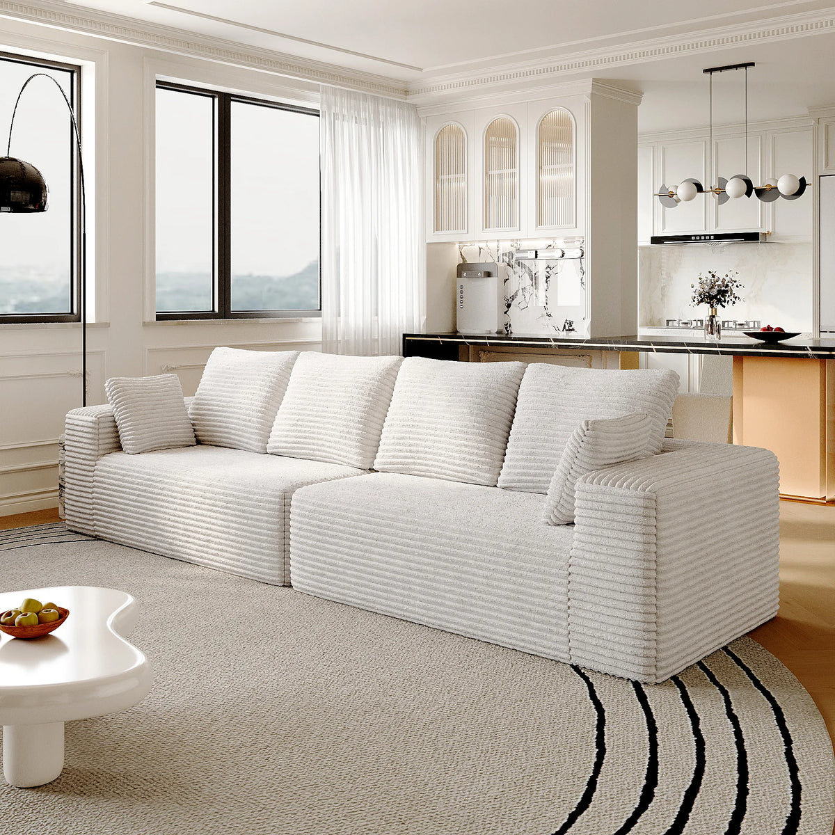 Matrix 4-Seater beige Modular Loveseats | 2-Piece, Corduroy Fabric, Compact Design