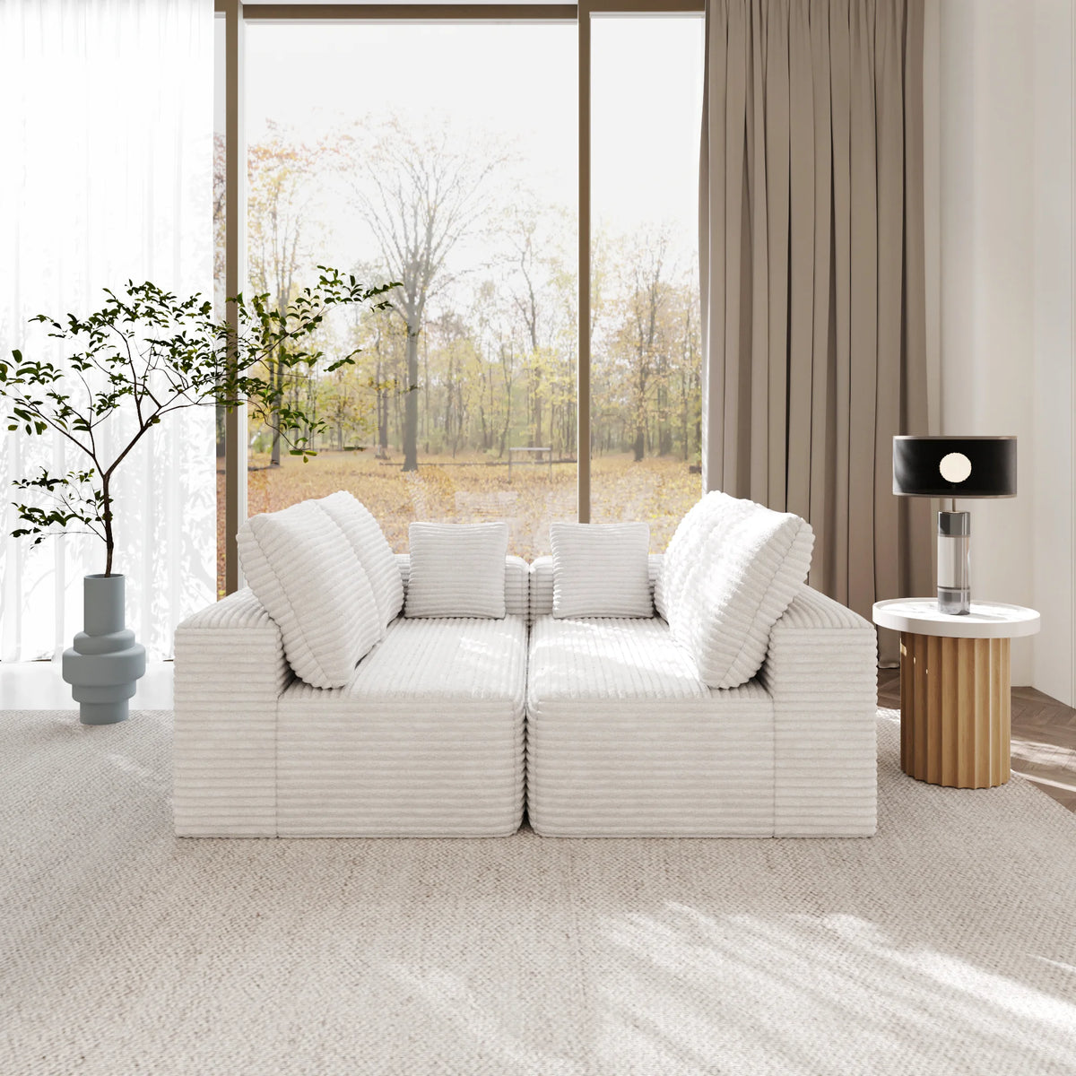 Matrix 4-Seater beige Modular Loveseats | 2-Piece, Corduroy Fabric, Compact Design