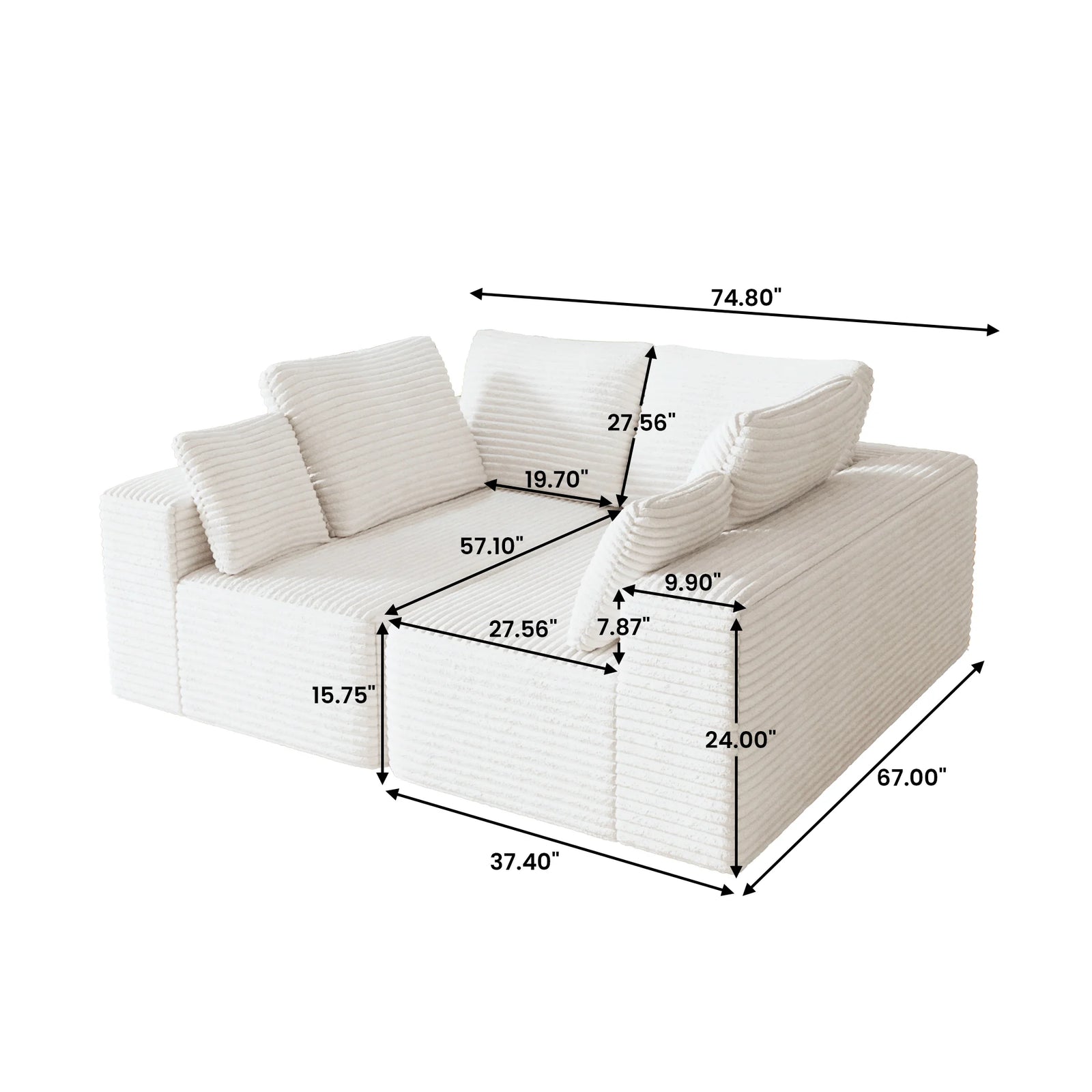 Sofás modulares Matrix de 4 plazas en color beige | 2 piezas, tela de pana, diseño compacto
