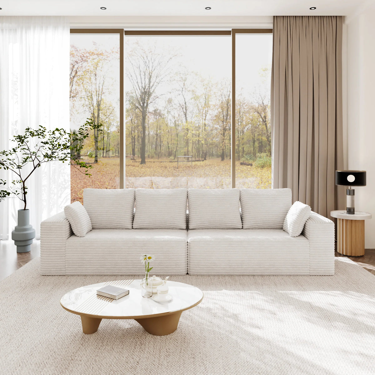 Matrix 4-Seater beige Modular Loveseats | 2-Piece, Corduroy Fabric, Compact Design