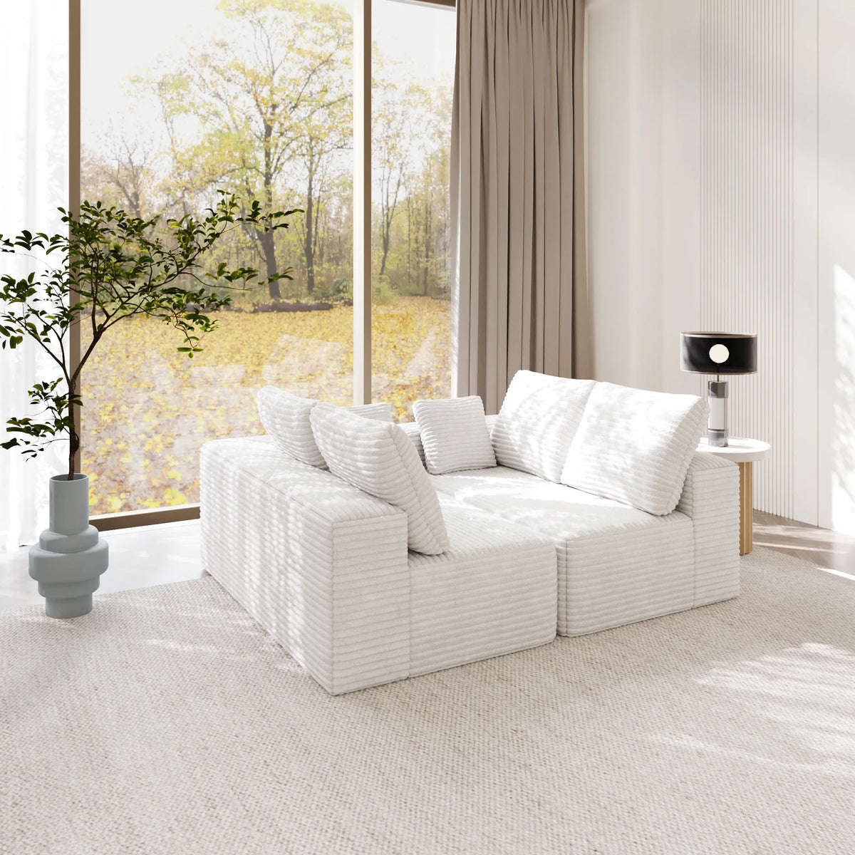 Matrix 4-Seater beige Modular Loveseats | 2-Piece, Corduroy Fabric, Compact Design