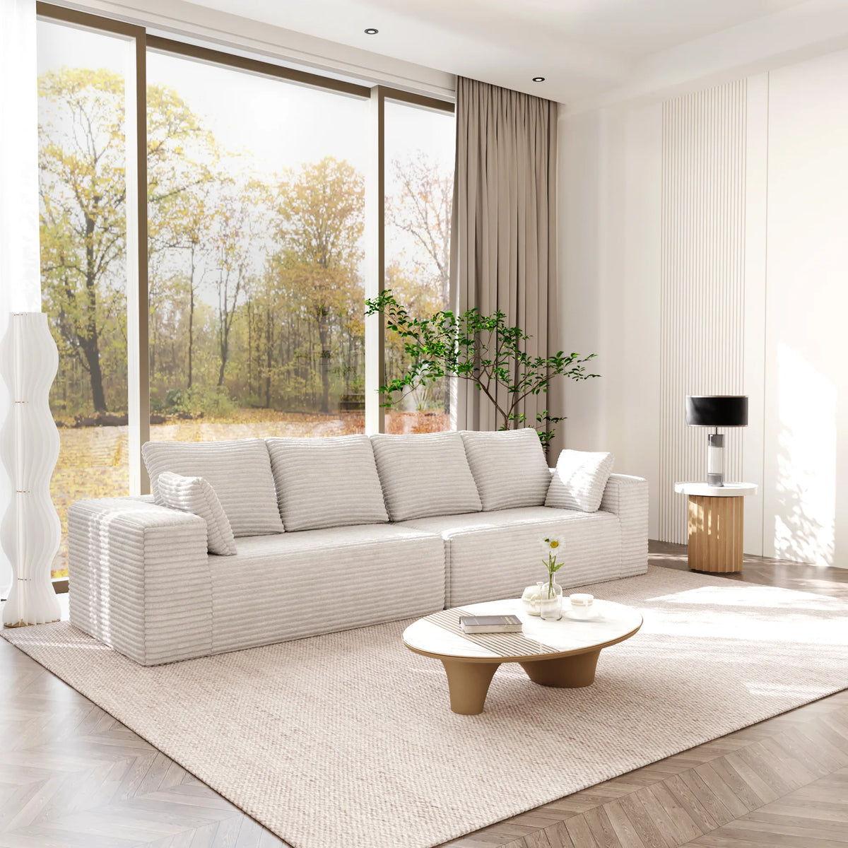 Matrix 4-Seater beige Modular Loveseats | 2-Piece, Corduroy Fabric, Compact Design