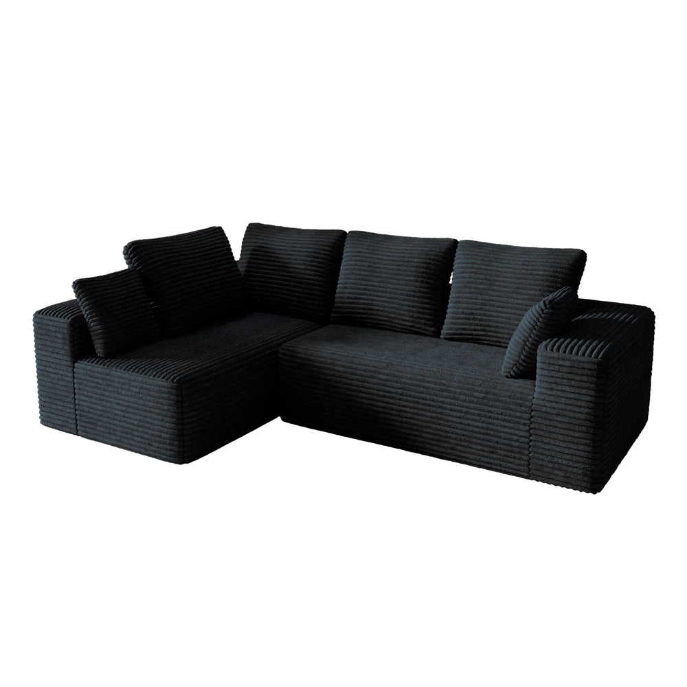 Sofás seccionales Matrix Nook | Sofás seccionales de 2 piezas en forma de L de pana negra de 2 plazas