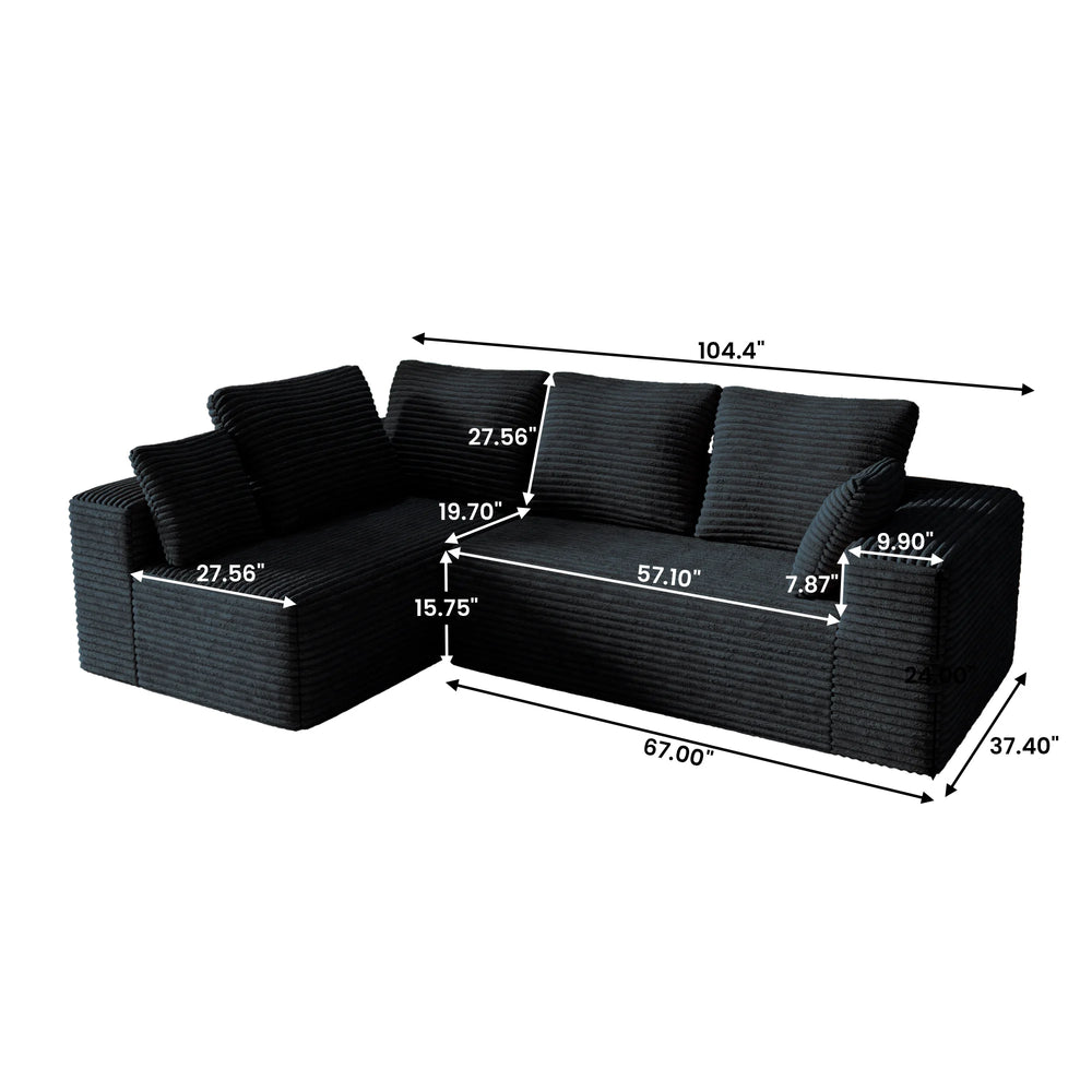 Sofás seccionales Matrix Nook | Sofás seccionales de 2 piezas en forma de L de pana negra de 2 plazas