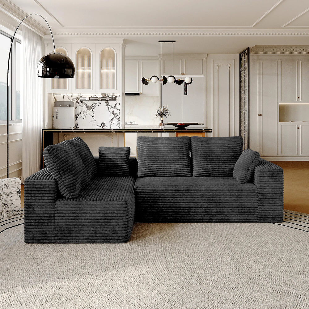 Sofás seccionales Matrix Nook | Sofás seccionales de 2 piezas en forma de L de pana negra de 2 plazas