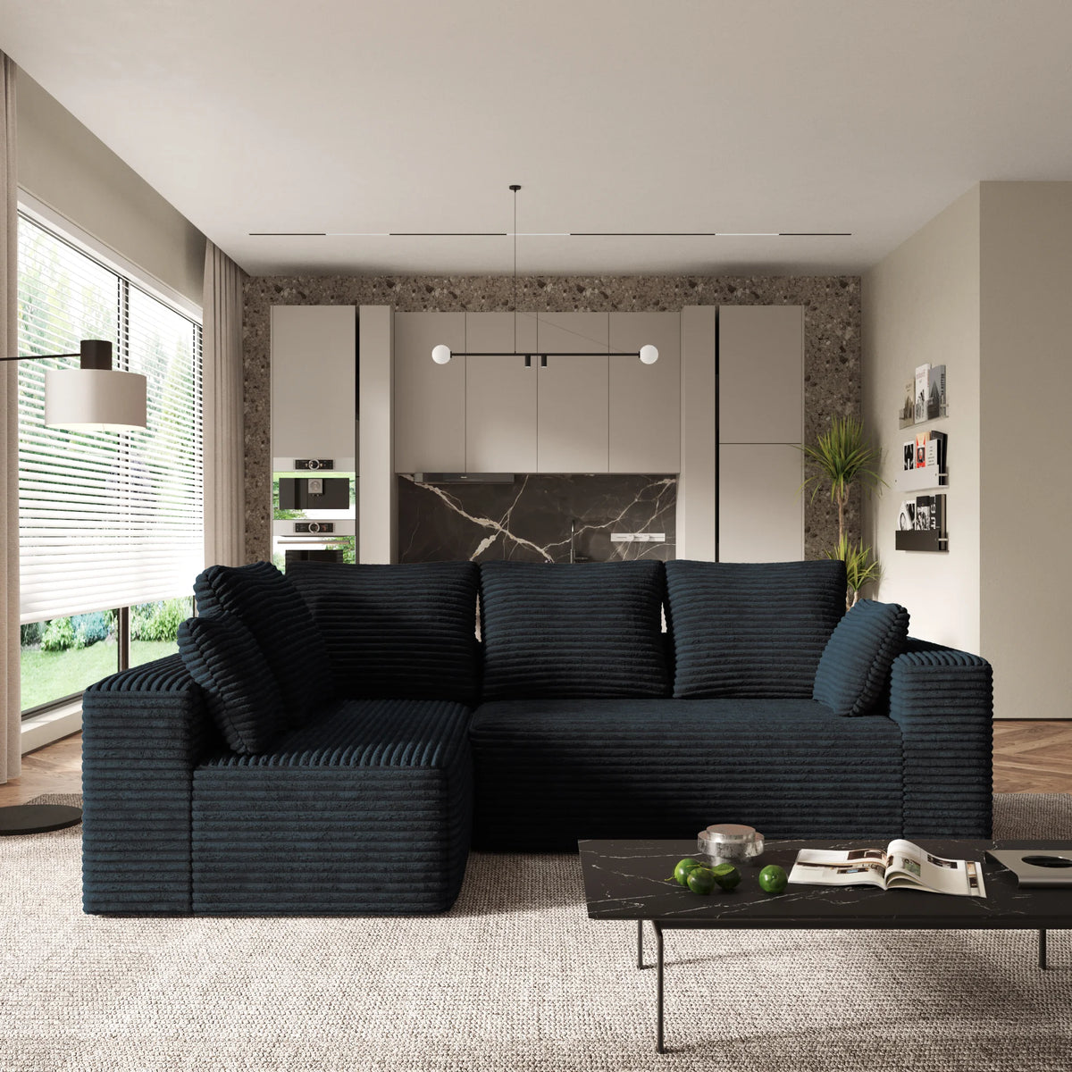 Matrix 4-Seater black Modular L-Shaped Sectionals | 2-Piece, Corduroy Fabric, Compact Design